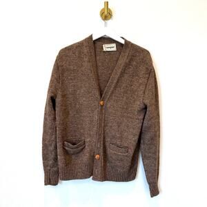 Vintage Campus Wool Cardigan Sweater Brown Made USA 60s 70s Grandpa/Grunge